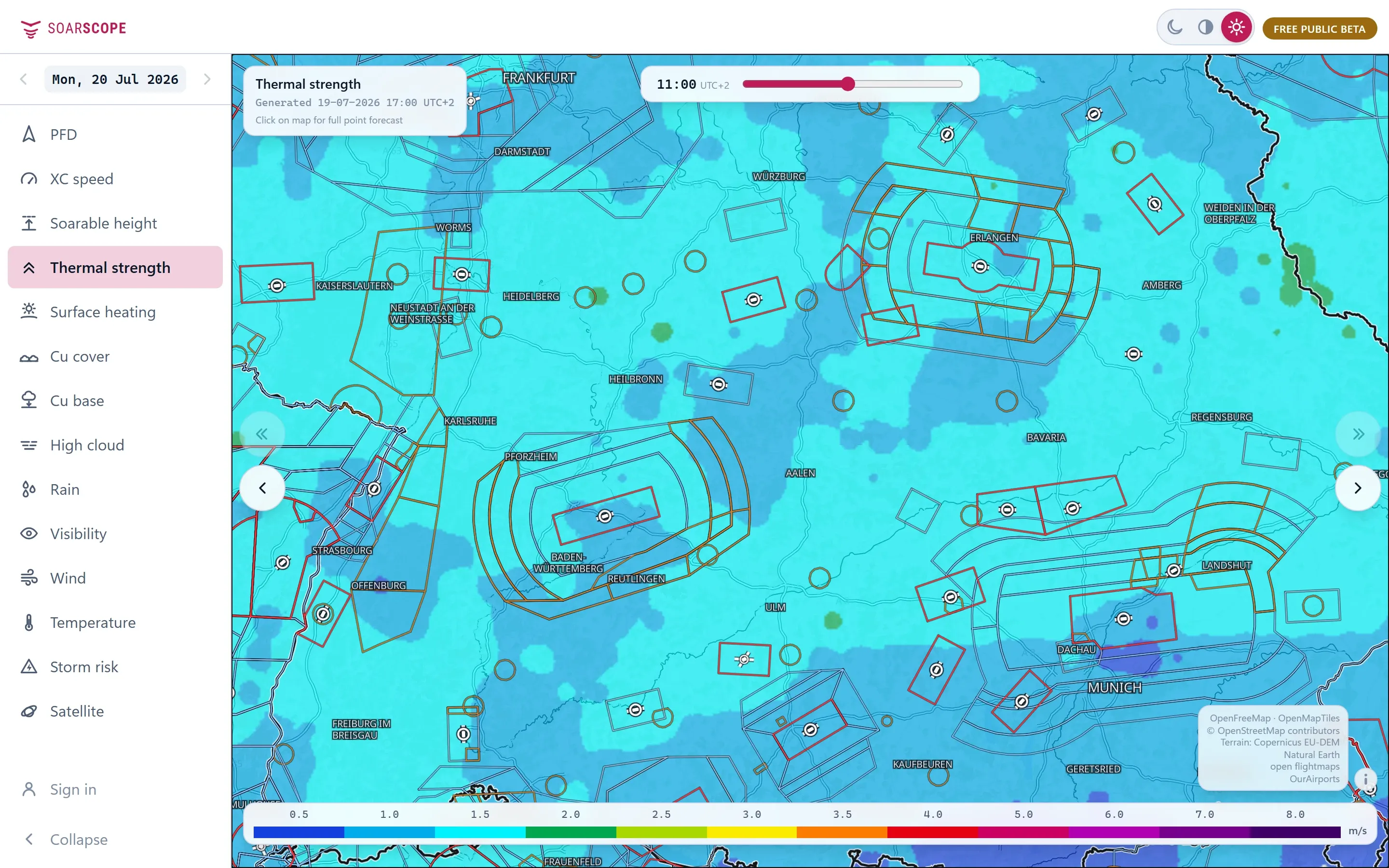 Thermal strength around Aalen-Elchingen at 11:00, 13:00 and 15:00