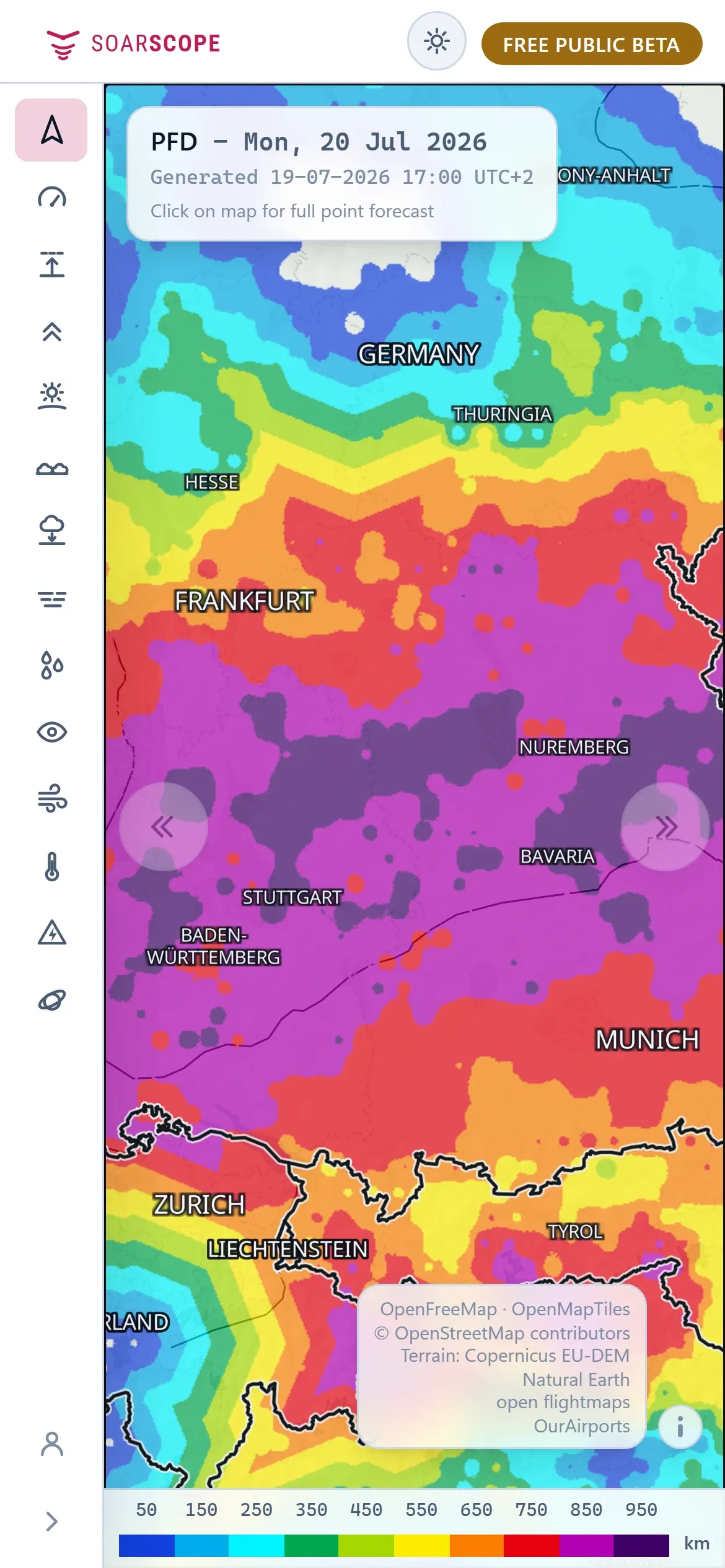 SoarScope on a phone, showing the PFD map