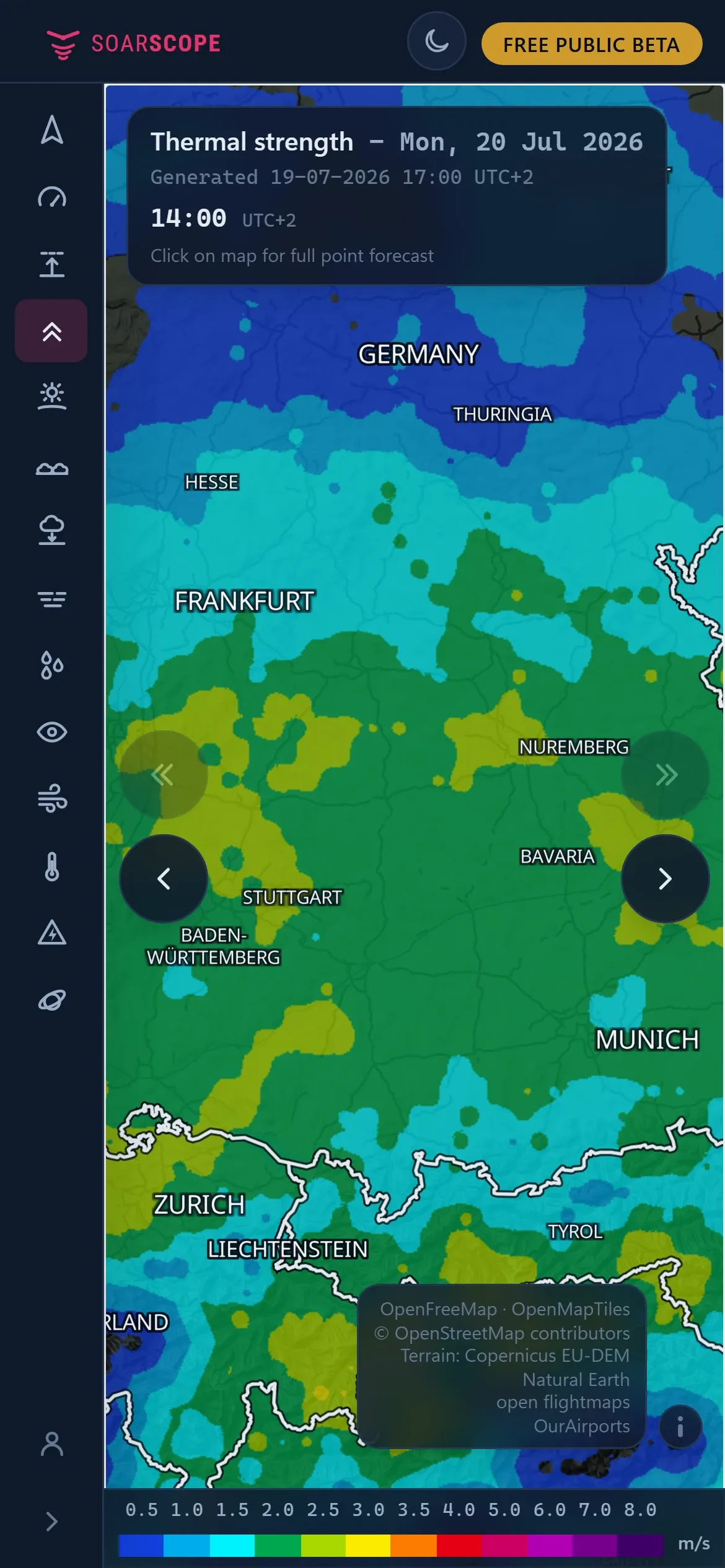 SoarScope on a phone, showing thermal strength